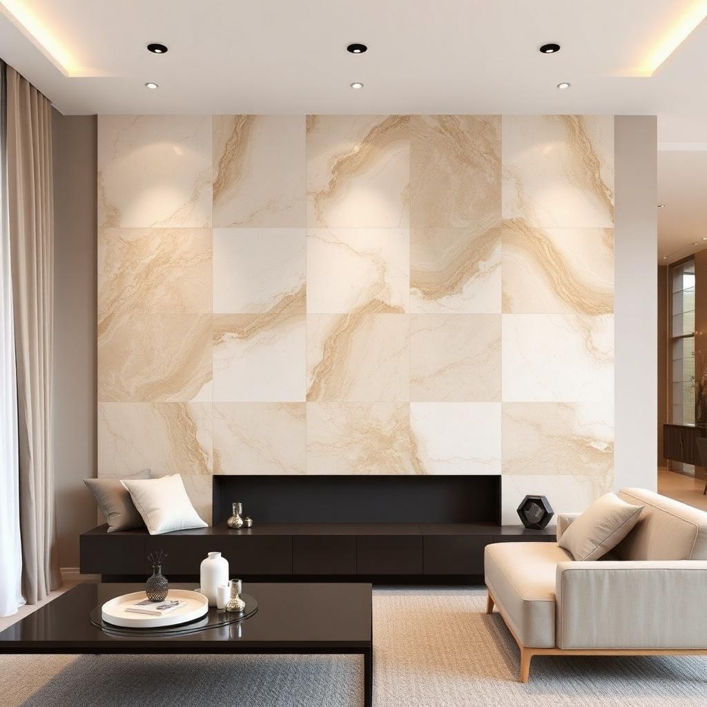 Marble look ceramic panel accent wall