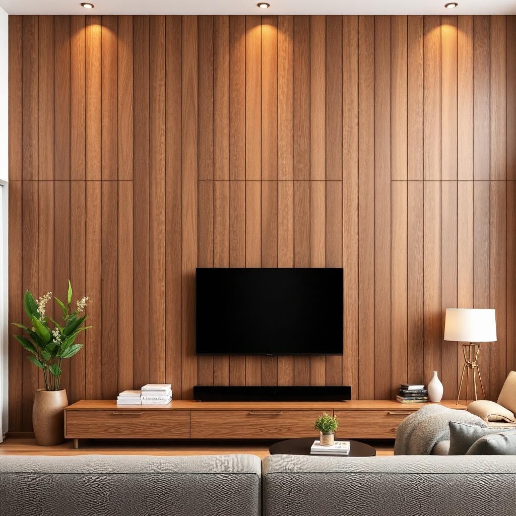 Walnut wood paneling accent wall