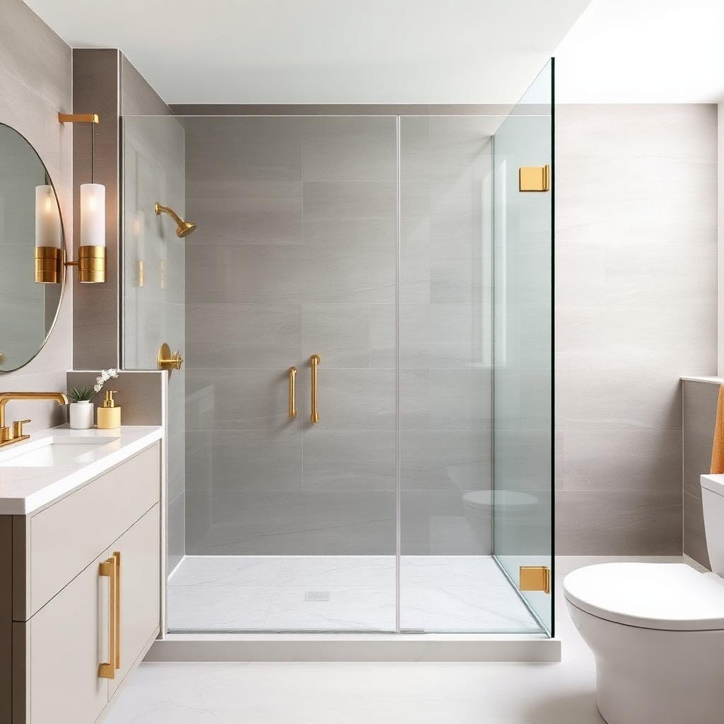 Walk-in shower with porcelain tile