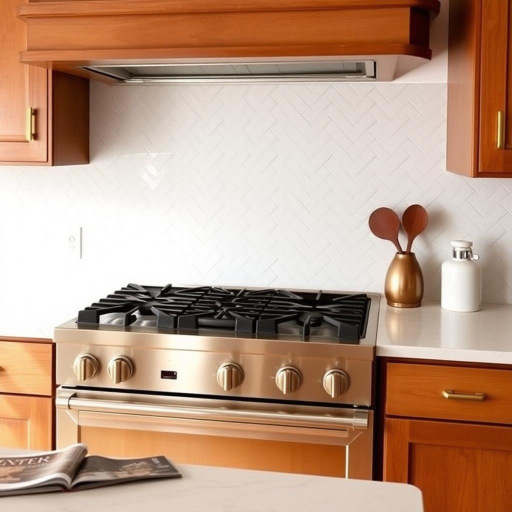 Herringbone subway tile kitchen backsplash
