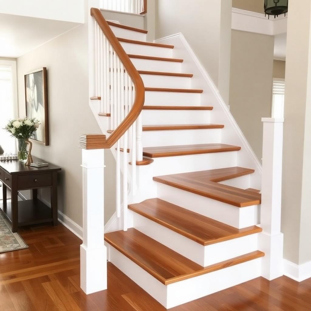Refinished oak staircase with white risers