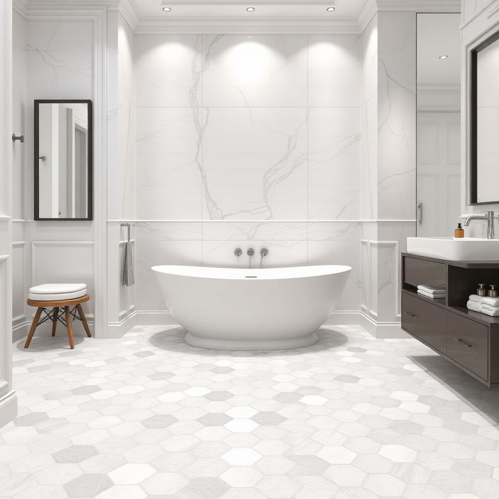 Hexagonal marble bathroom tile floor