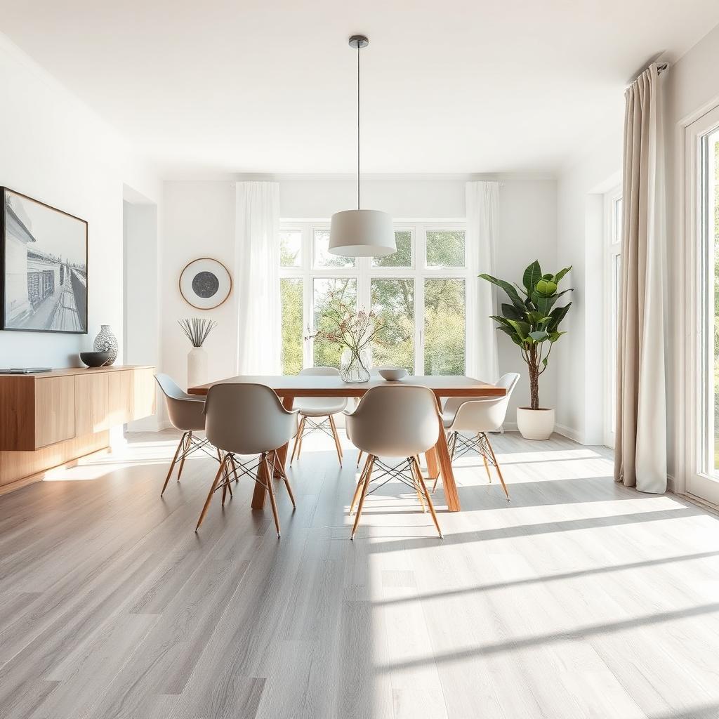 Light gray laminate plank in dining room